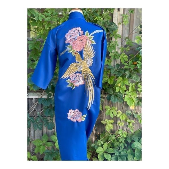 Vintage 70s Japanese Kimono Robe Embroidery Bird